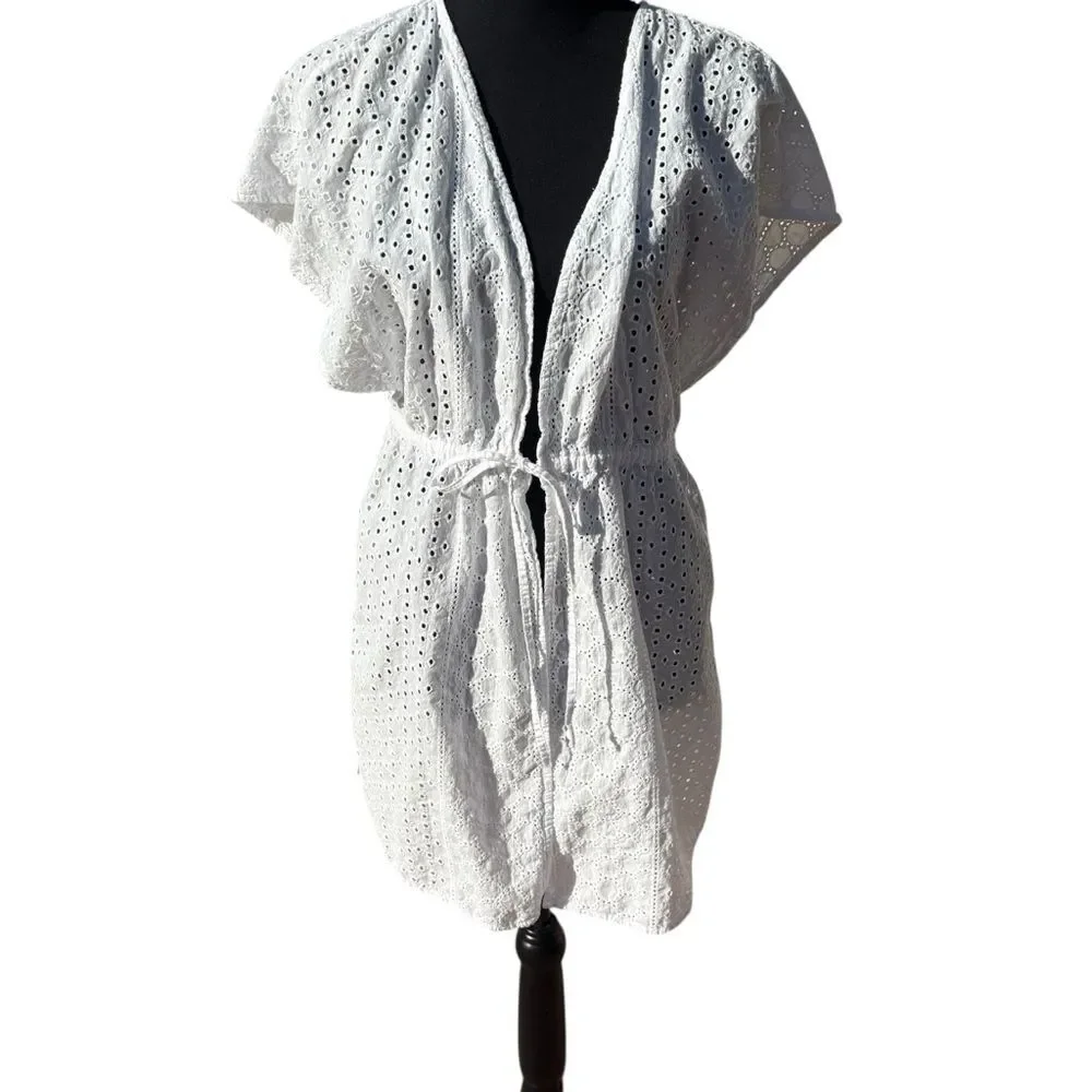 Kona Sol White Eyelet Swim Cover-Up. Size S/M